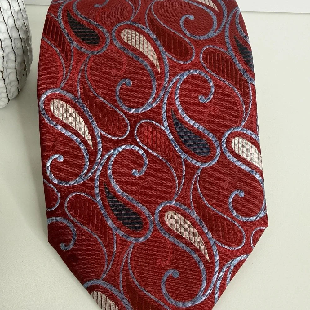 Burma &‎ Bibas Men's Silk Necktie Red Paisley Print 3 3/4